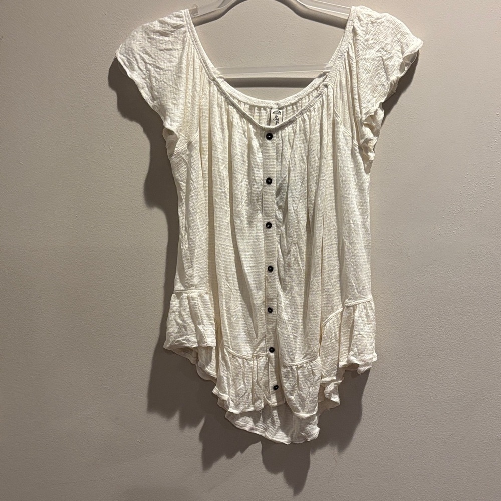 American Rag Cream Ruffle Button-Front Blouse